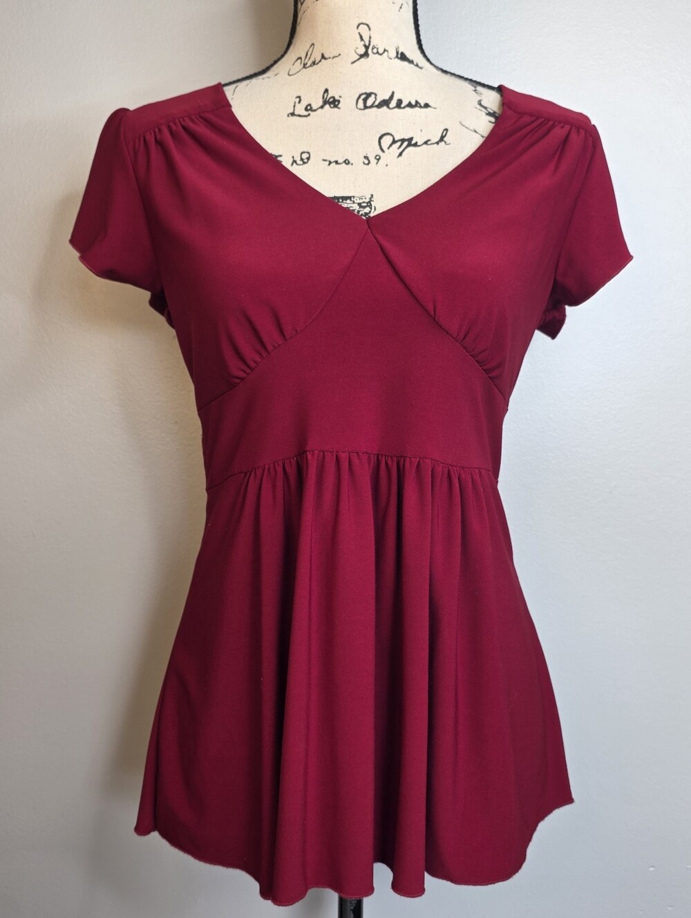 J.t.b V-Neck Empire Waist Tunic Top in Deep Berry Sz M Y2k Goth Fairy
